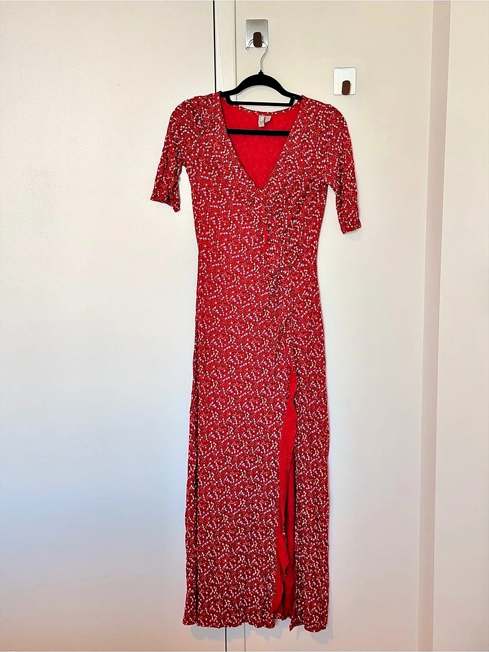 ASOS V-Neck Midi Dress Red Abstract Print Maxi Dress
